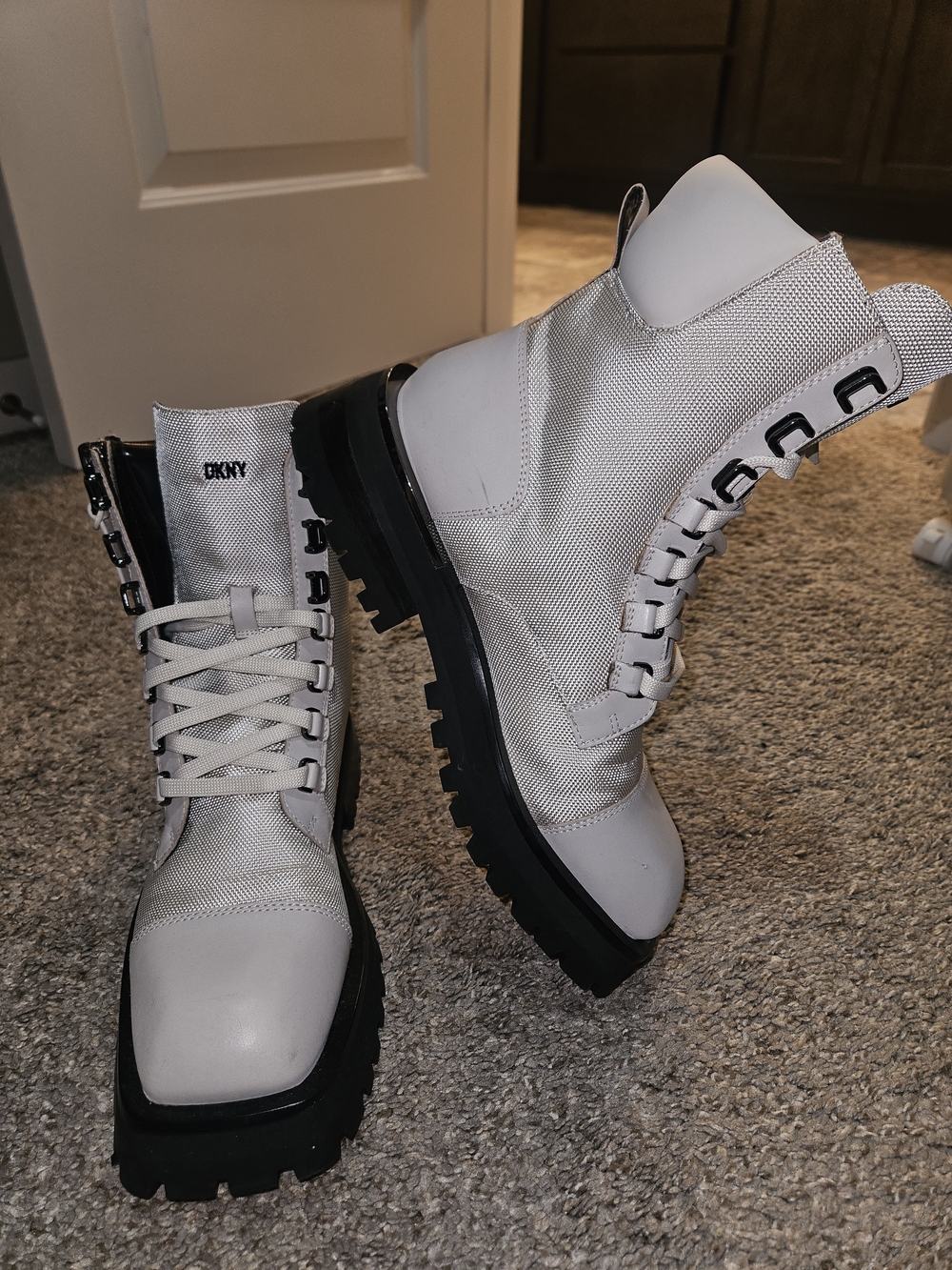 DKNY Combat Boots - Taupe/Light Gray - Women's Size 9 (Like New)